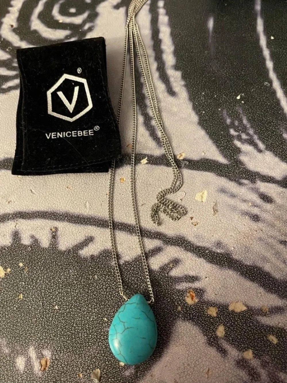 Turquoise Teardrop Necklace with Silver Chain